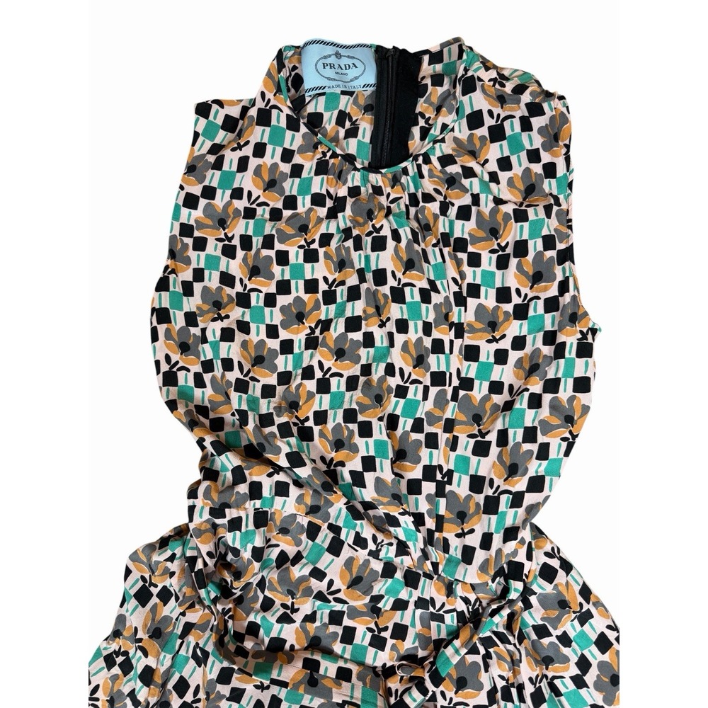 Prada Womens Silk Belted Dress IT 46 US 10 Multicolor Floral Geometric Italy